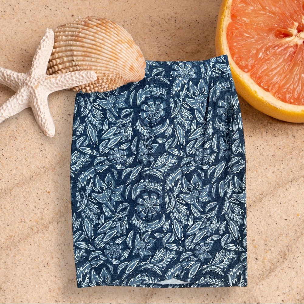 RipSkirt Midi Beach/Pool Skirt in Blue Floral Pattern size Medium